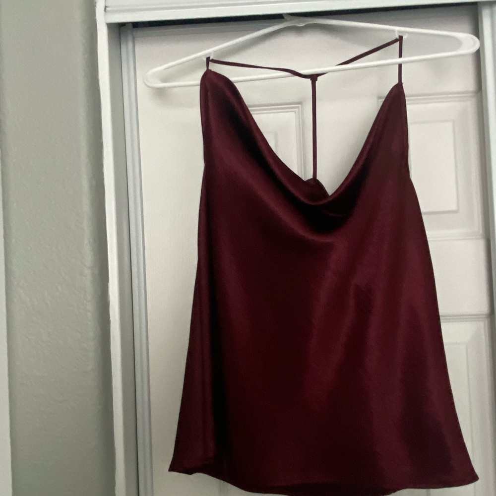 Satin like burgundy spaghetti razor back.